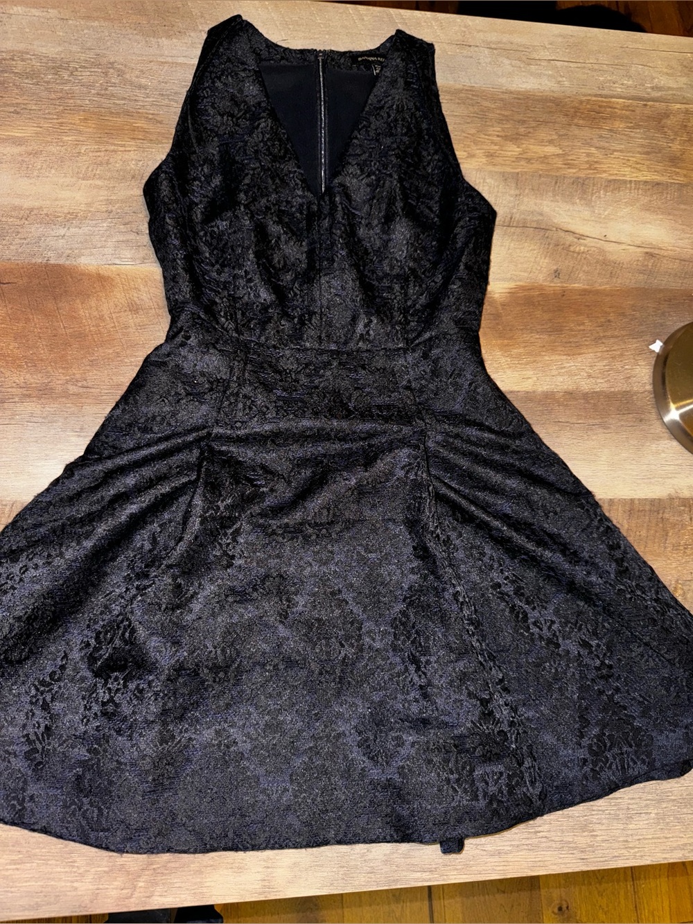 Banana Republic Black Brocade Jacquard Fit & Flare Dress Sleeveless V-Neck